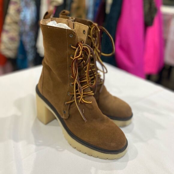 Free people Dylan Lace up boots Chunky Heel Women Size 8 - Picture 4 of 10